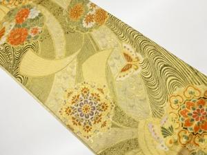 束ね熨斗に雪輪・蝶・花々模様織出し袋帯